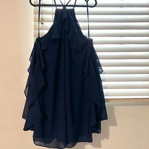 Naked Zebra Navy-Blue Short Dress with Ruffles